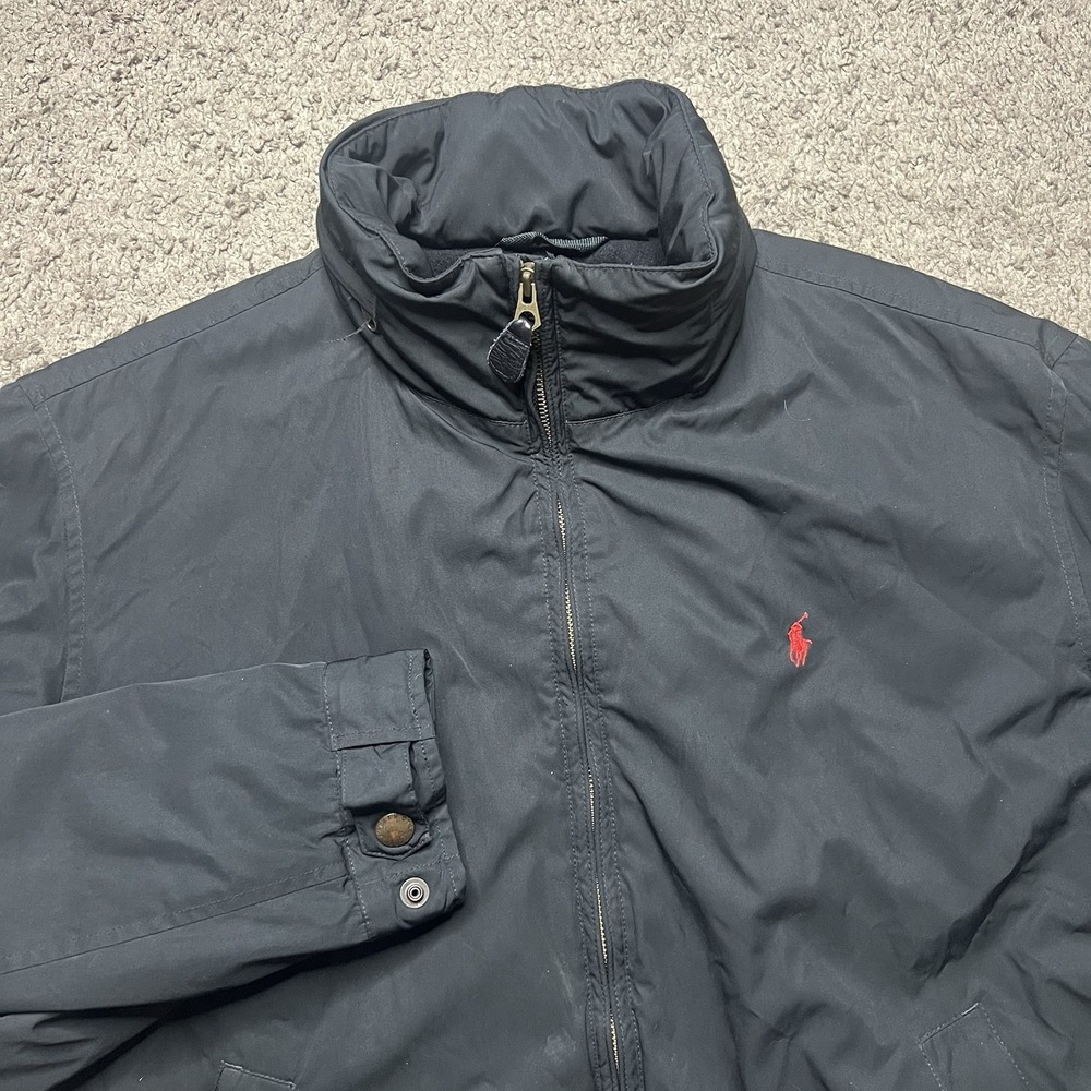 Vintage Polo Ralph Lauren Jacket Men's L Bomber Fleece Lined Hide Hood HEAVY